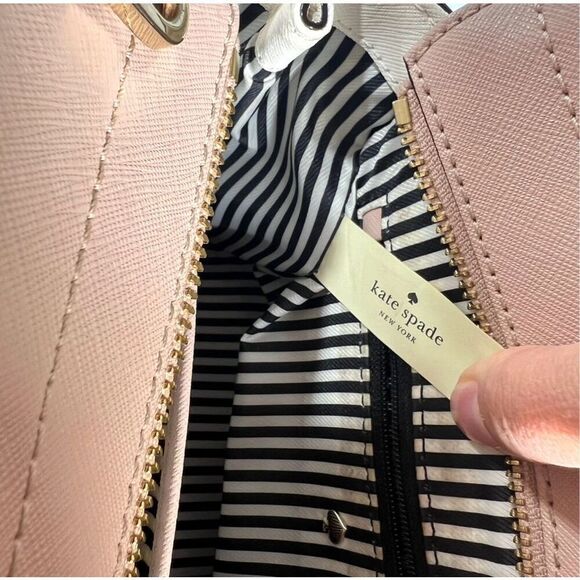 Kate Spade Leather Satchel Purse Bag Saffiano Red & Beige Colorblock Style - Picture 5 of 12